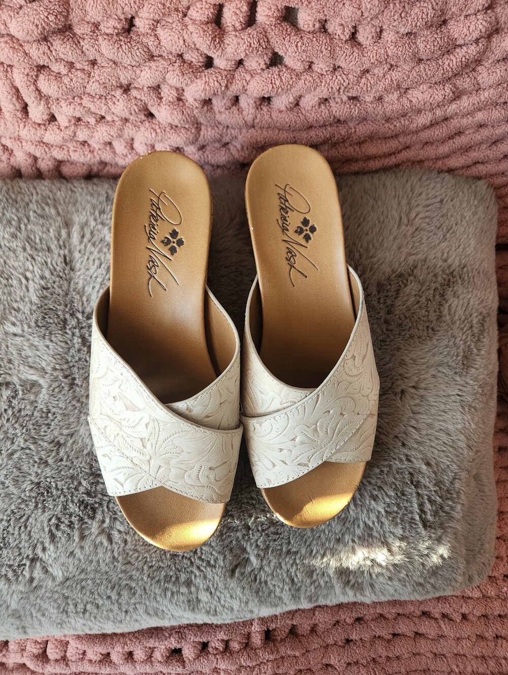 Patricia Nash Cream Embossed Slide Mules